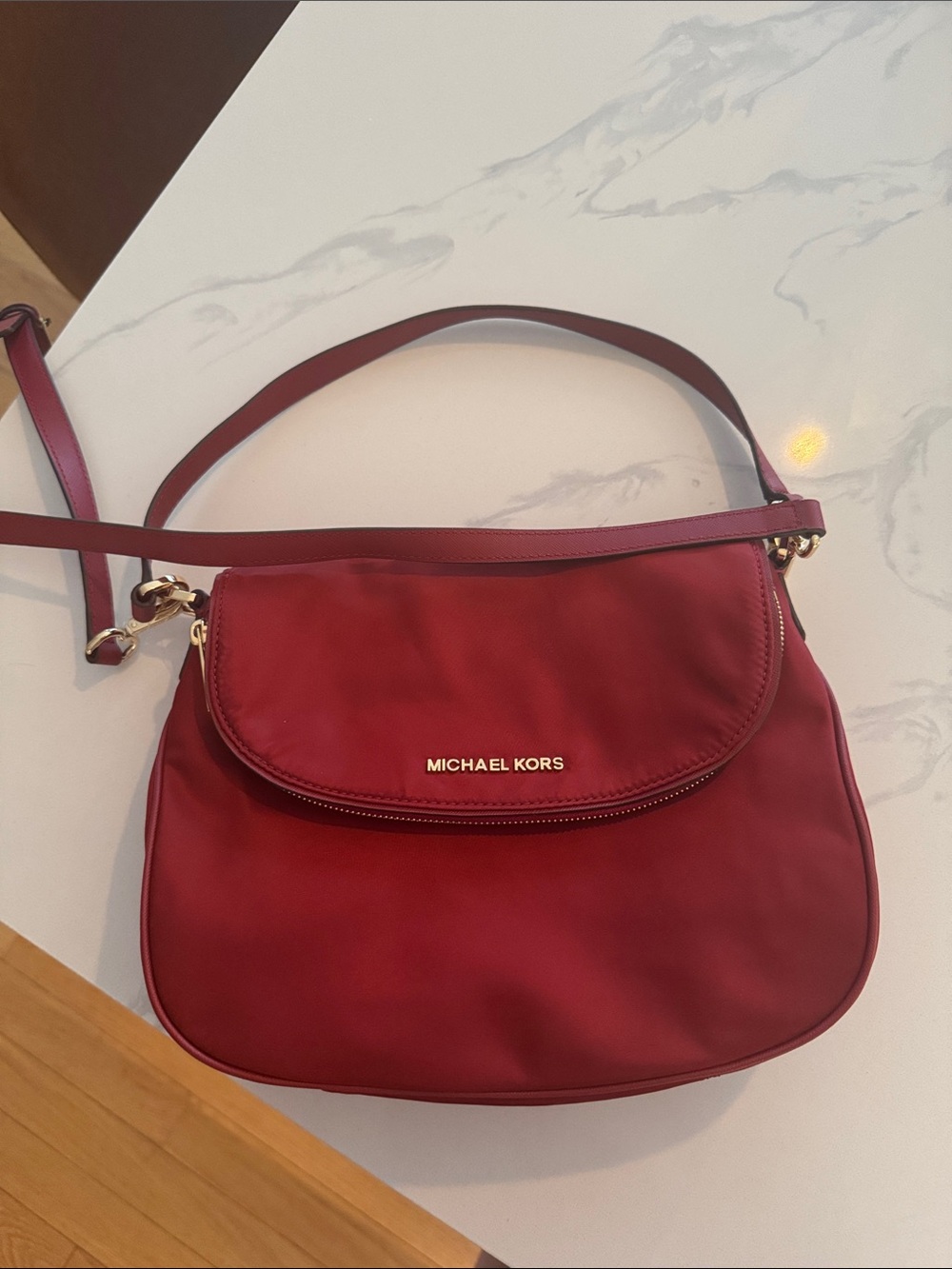 Michael Kors Burgundy Shoulder Crossbody with Gold Logo